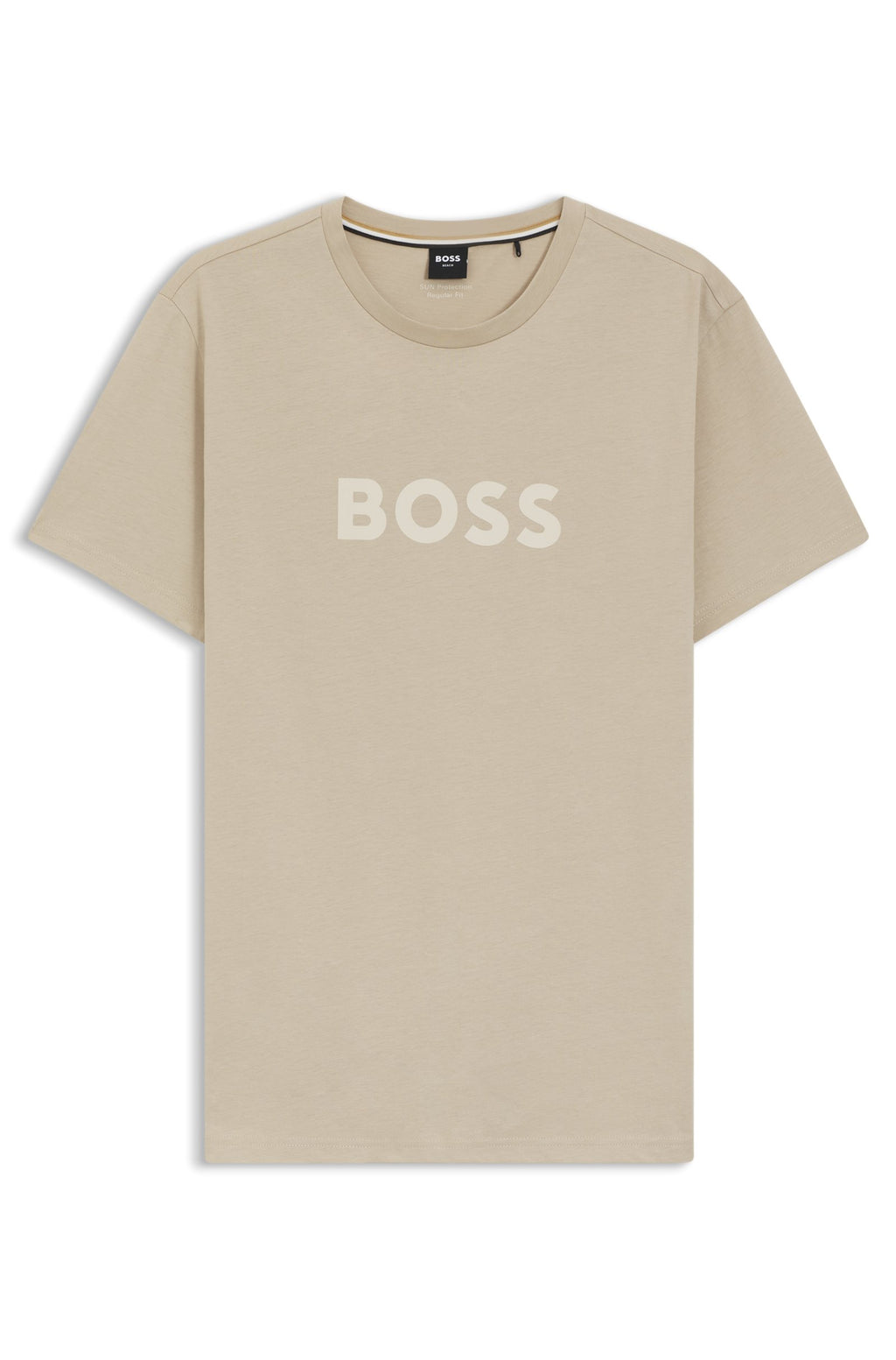 T-shirt estampa logótipo BOSS bege vista frente 