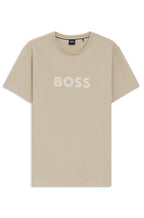 T-shirt estampa logótipo BOSS bege vista frente 