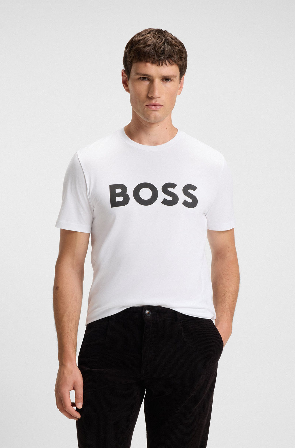 T-shirt em algodão com estampado de logótipo BOSS - branco com logo preto