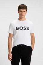 T-shirt em algodão com estampado de logótipo BOSS - branco com logo preto