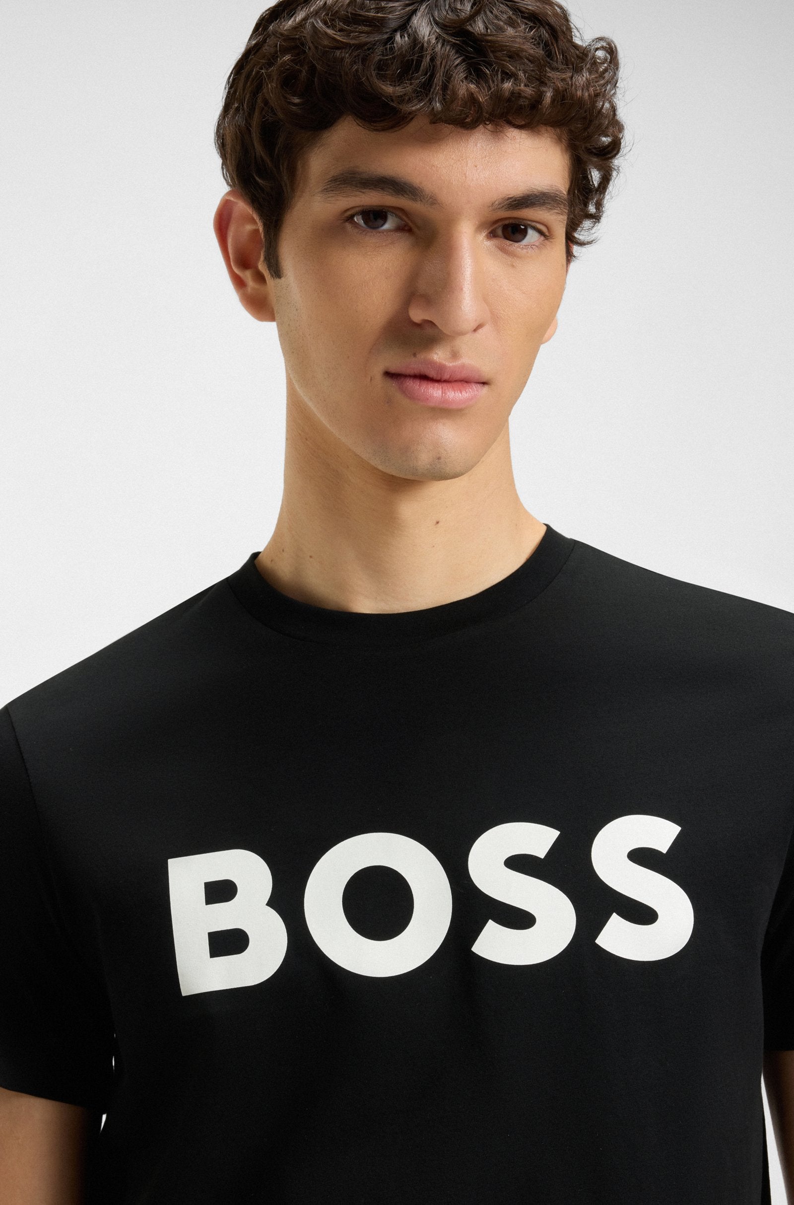 T-shirt em algodão com estampado de logótipo BOSS a branco