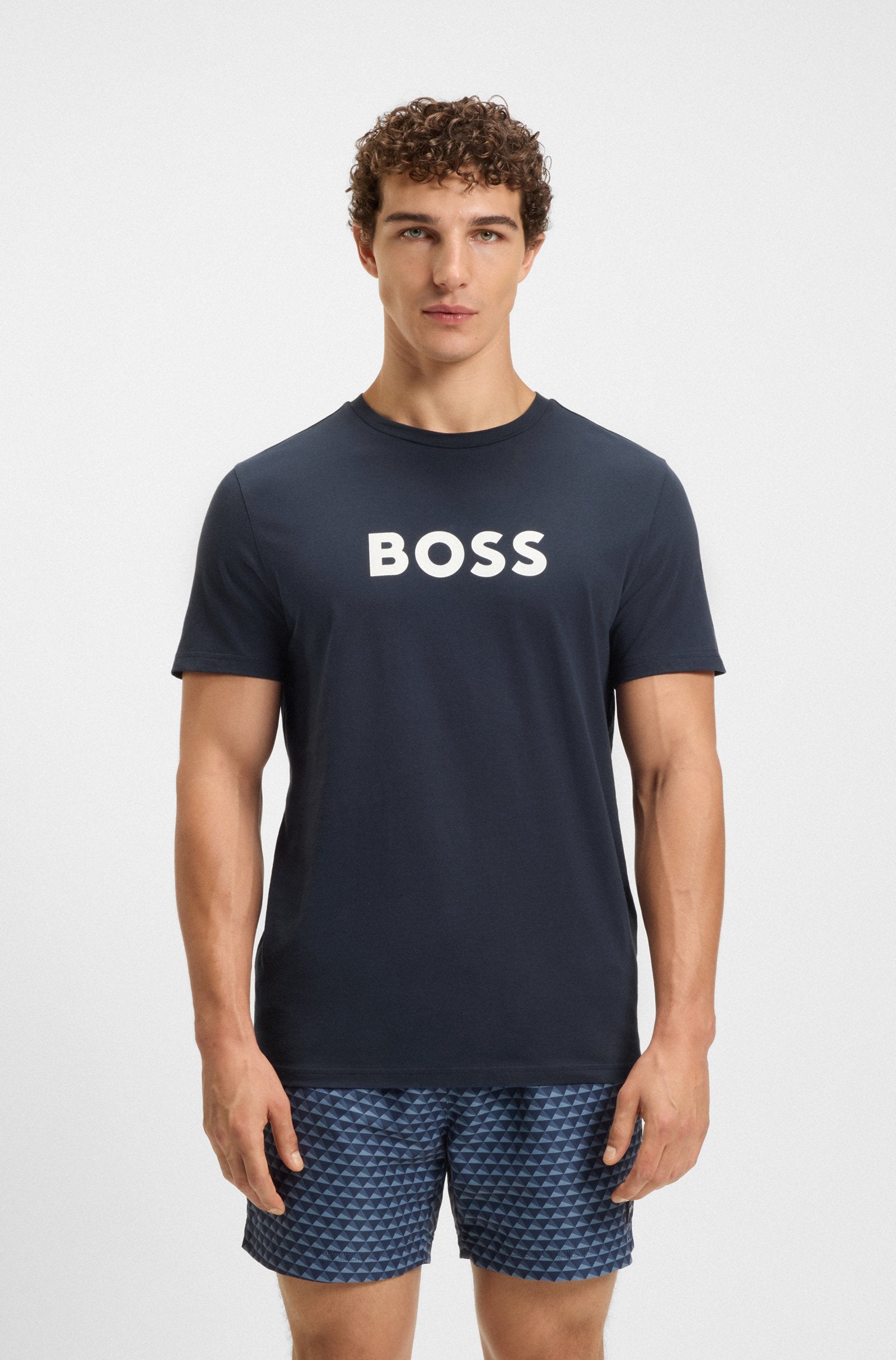 T-shirt estampa logótipo BOSS - azul marinho vista frente