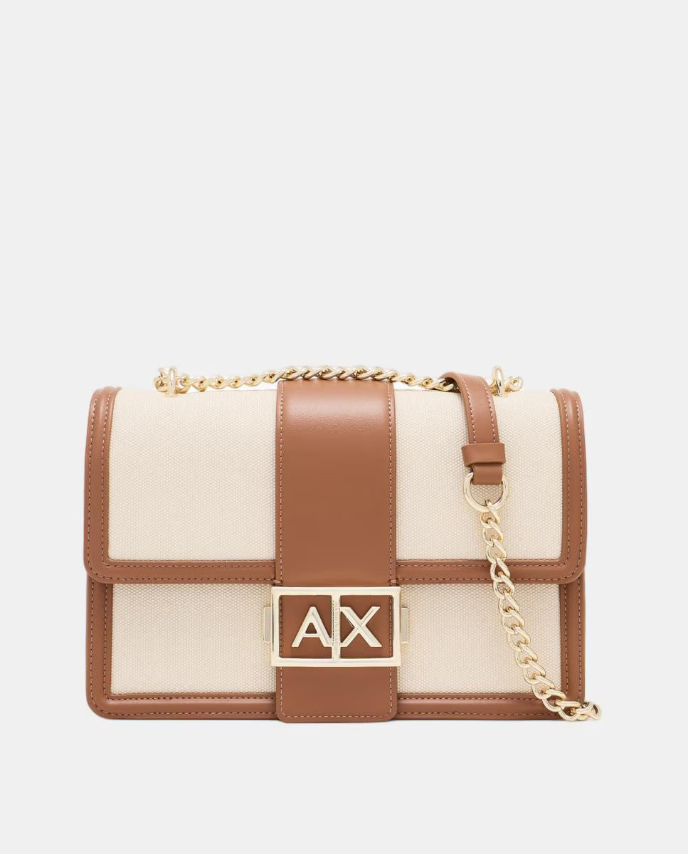 Mini bolsa transversal em tecido trançado Armani Exchange
