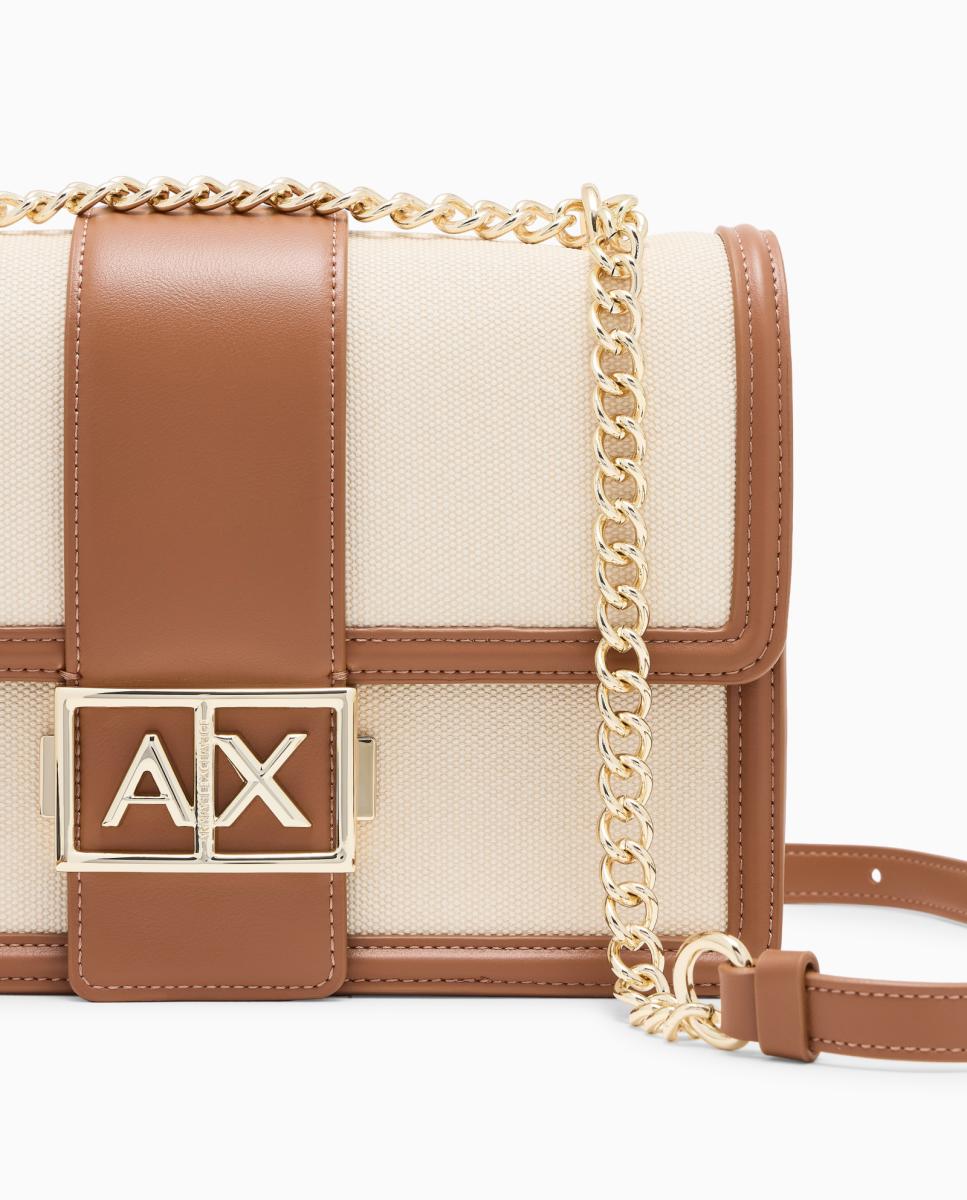 Mini bolsa transversal em tecido trançado Armani Exchange